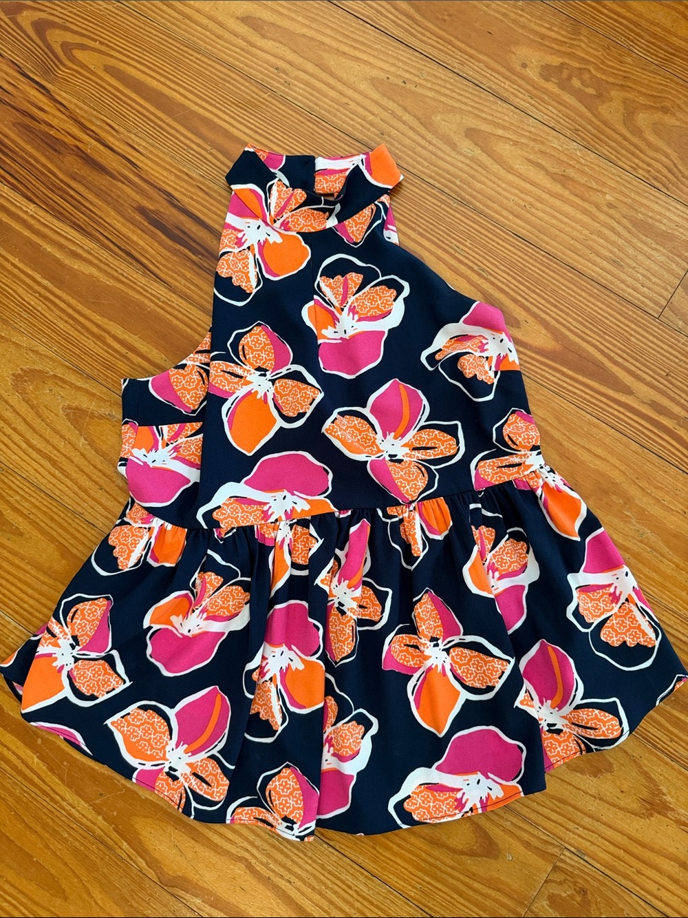 Kaari Navy Floral Halter Peplum Top - Pink & Orange Bloom